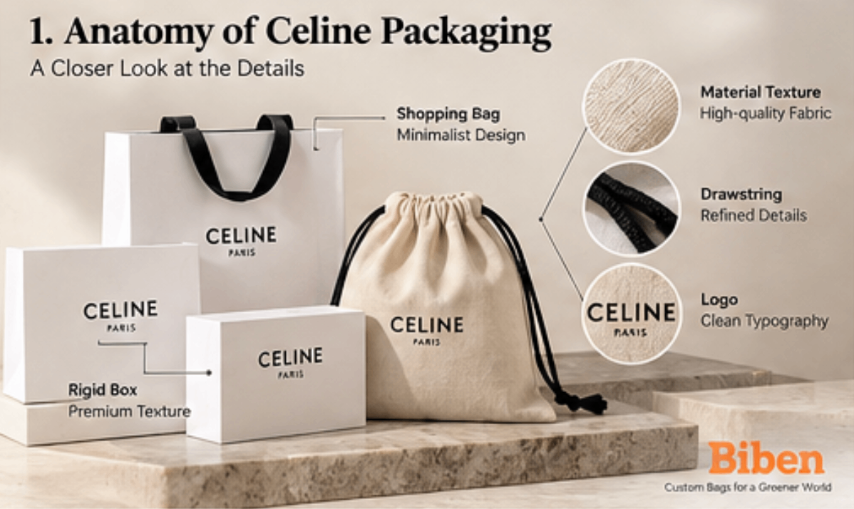 Celine packaging components including shopping bag box and cotton dust bag