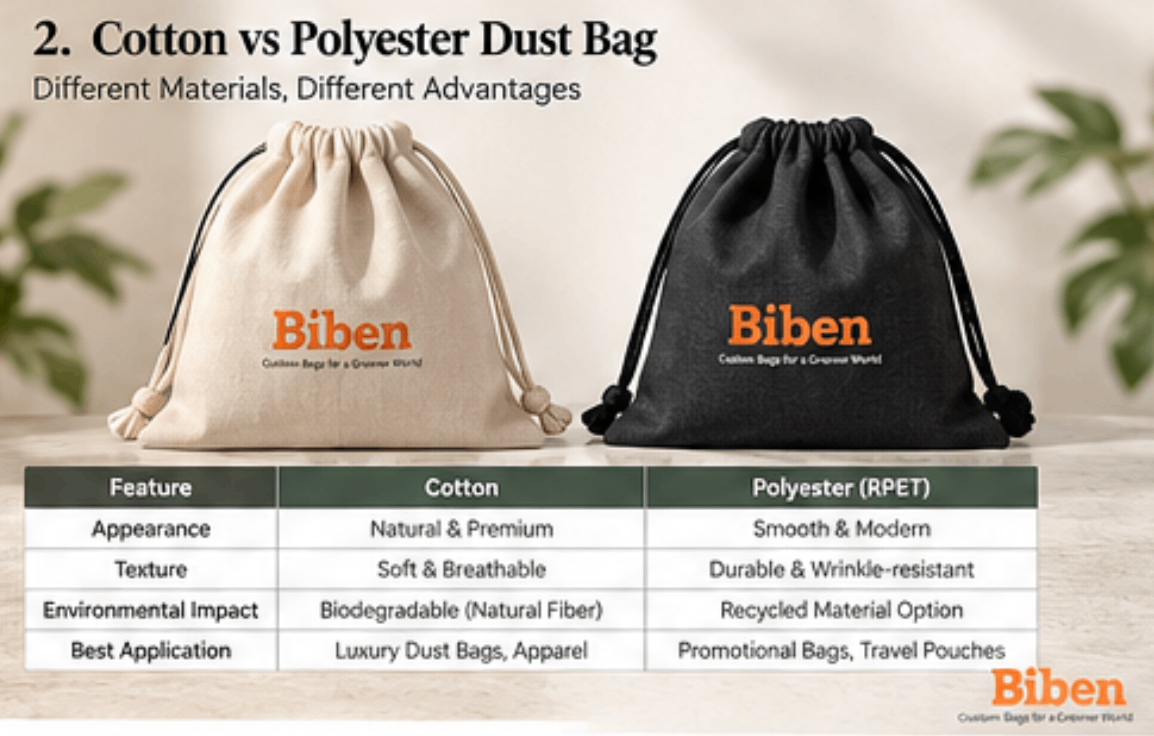 Cotton vs polyester dust bag packaging material comparison