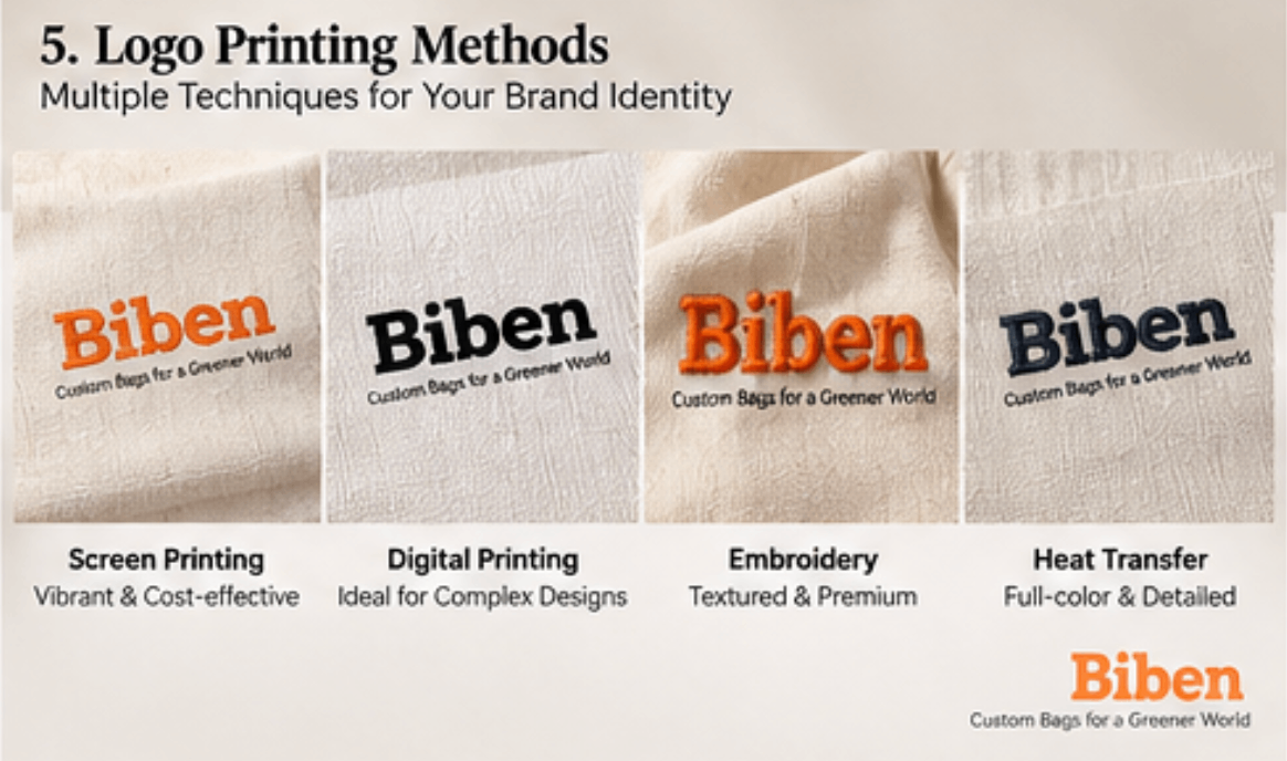 Logo printing methods for custom cotton packaging bags